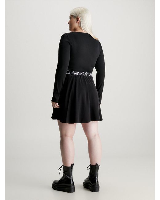 Calvin Klein Black Plus Size Logo Tape Mini Dress