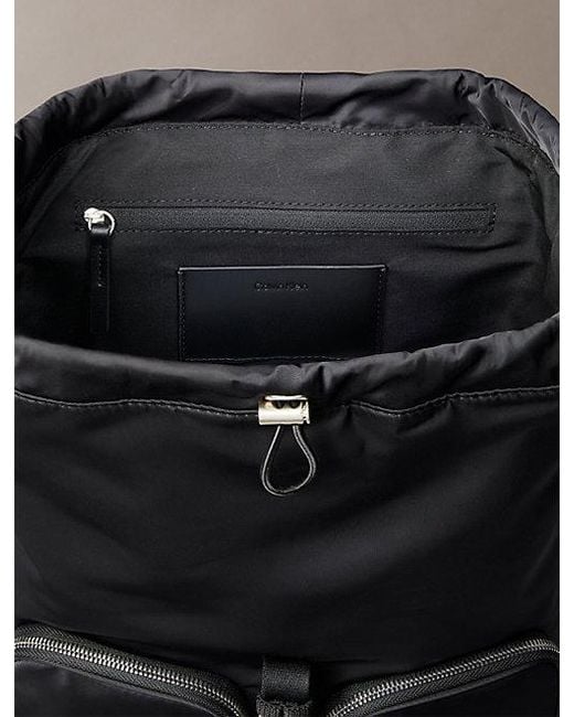 Calvin Klein Black Soft Satin Nylon Flap Backpack