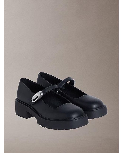 Calvin Klein Gray Jeans Leather Chunky Mary Jane Loafers