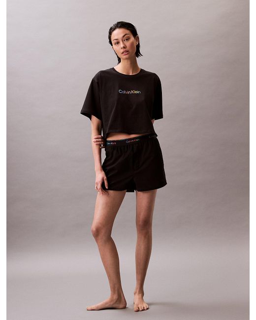 Calvin Klein Black Boxy Cropped Pyjama Top