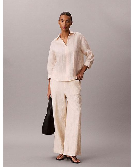 Calvin Klein Natural Viscose Blend Sheer Stripe Shirt