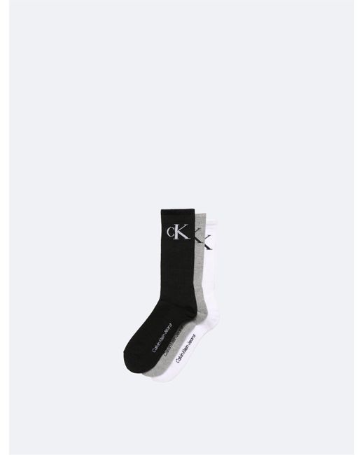 Calvin Klein White Monogram Logo Cushion 3-pack Crew Socks for men