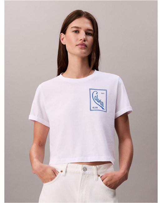 Calvin Klein White Calvin Klein Script Logo Cropped Boxy T-Shirt