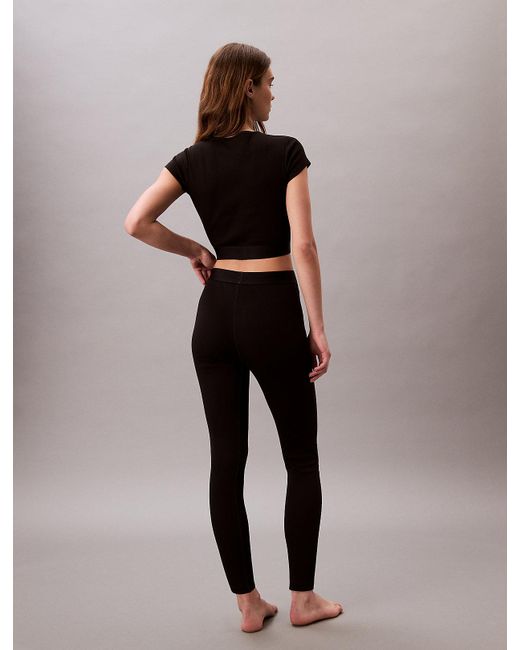 Calvin Klein Black Ribbed Cotton Lounge Leggings
