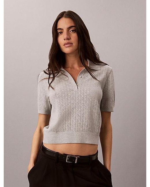 Calvin Klein Gray Pointelle Short Sleeve Polo Jumper