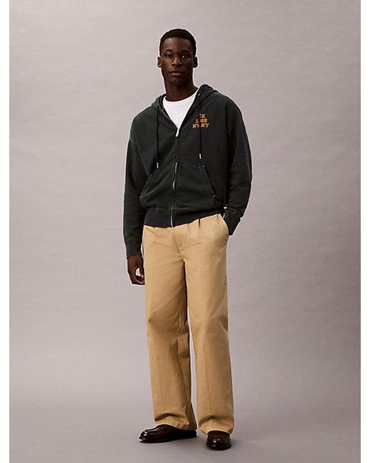 Calvin Klein Brown Jeans Washed Fleece Logo Graphic Relaxed Hoodie for men