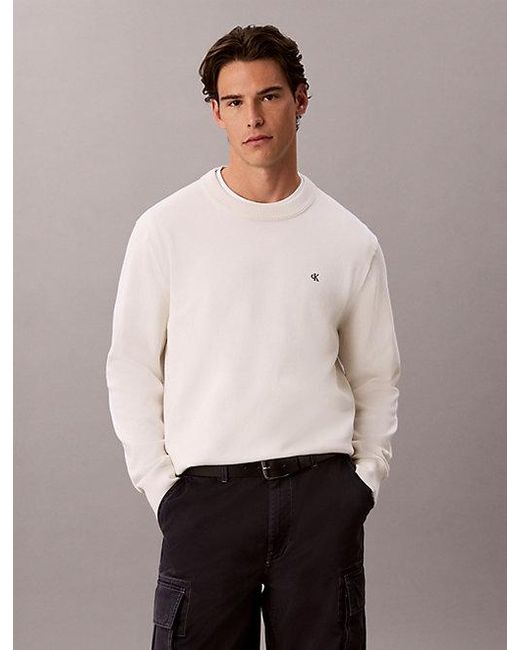 Calvin Klein White Jeans Classic Cotton Monogram Jumper for men