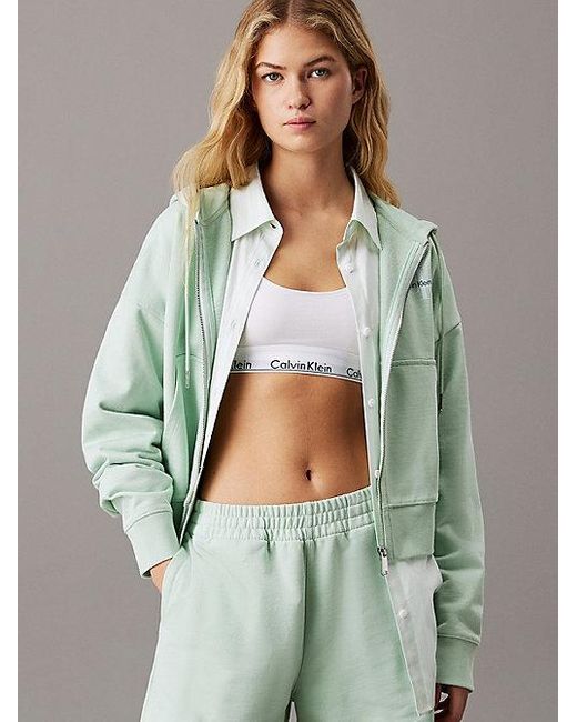 Sudadera con capucha y cremallera y monograma Calvin Klein de color Green