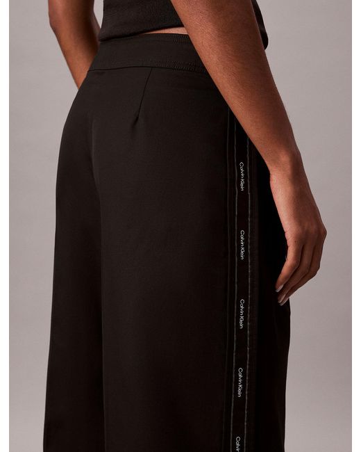 Calvin Klein Black Cotton Twill Logo Tape Trousers