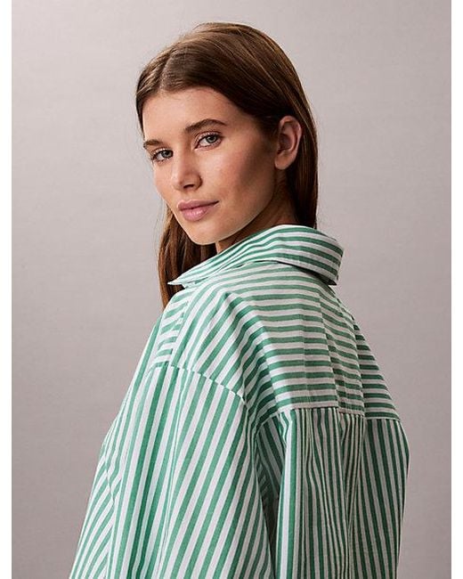 Calvin Klein Green Cropped Pyjama Top Cotton Poplin
