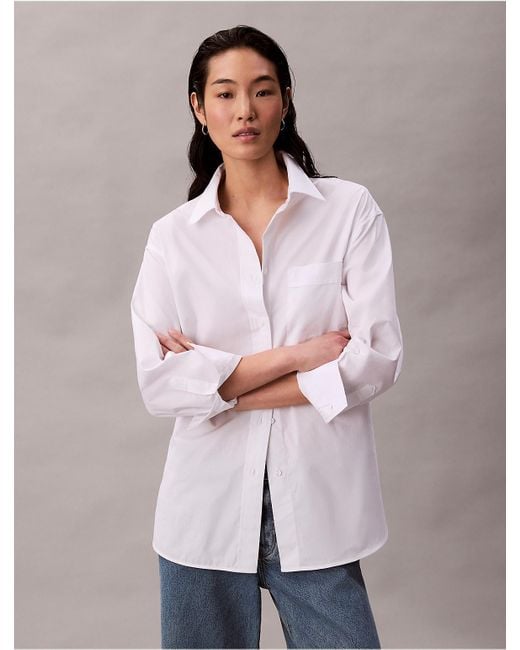 Calvin Klein Women's Blue Calvin Klein Poplin Relaxed Button-Down