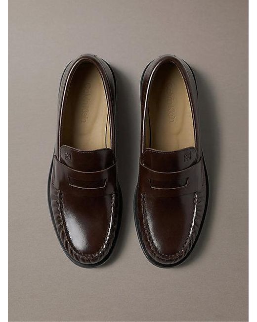 Calvin Klein Brown Theo Leather Pleated Penny Loafers for men