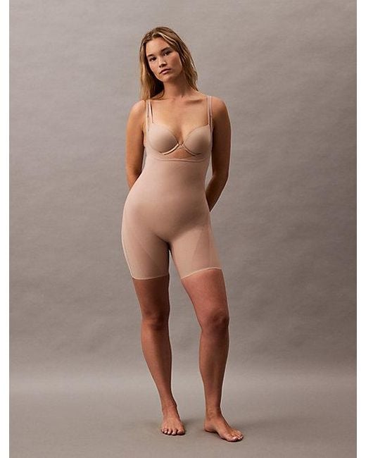Calvin Klein Brown Open Bust Shapewear Bodysuit Stay Put Mesh