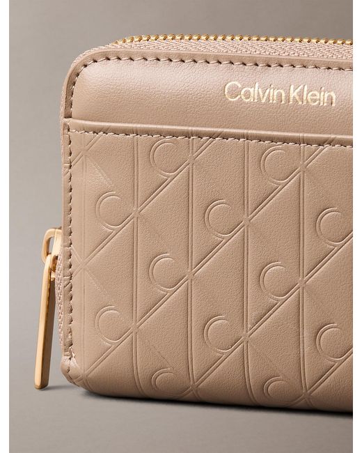 Calvin Klein Brown Embossed Emblem Logo Zip Wallet
