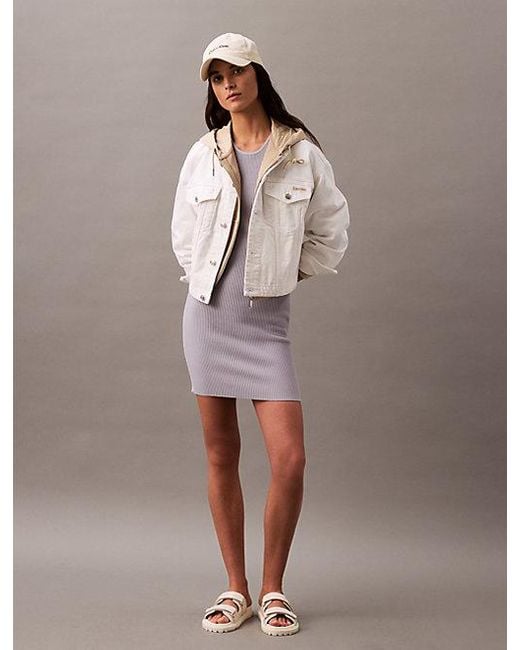 Calvin Klein Purple Modelliertes Minikleid Aus Rippstrick