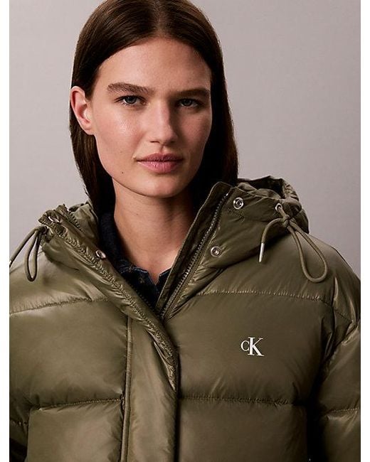Calvin Klein Brown Jeans Shiny Hooded Puffer Jacket