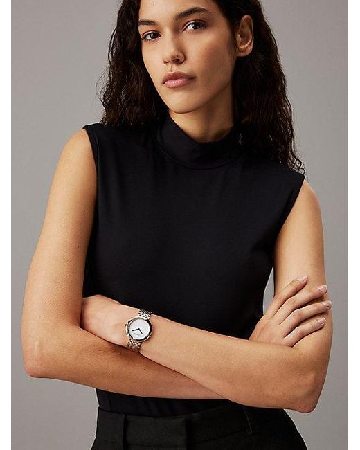 Calvin Klein Metallic Twisted Bezel Bracelet Watch