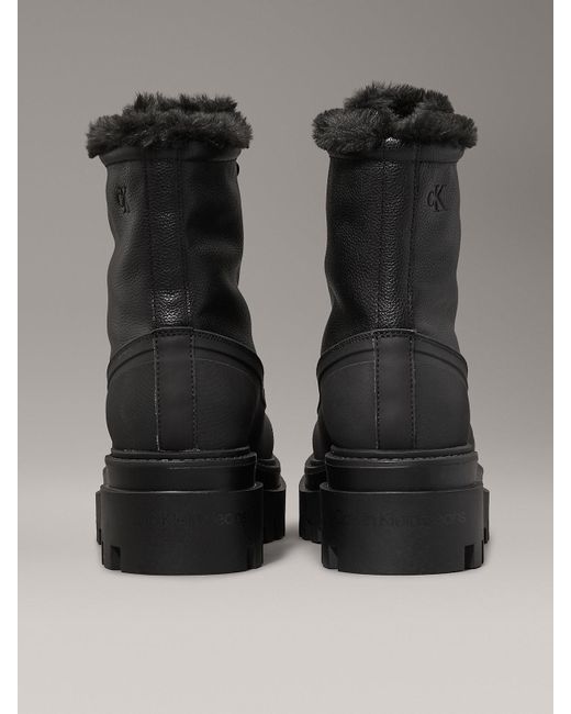 Calvin Klein Black Leather Winter Platform Boots