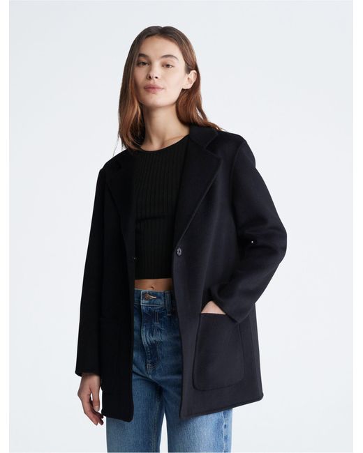 Calvin Klein Blue Short Wool Blend Coat