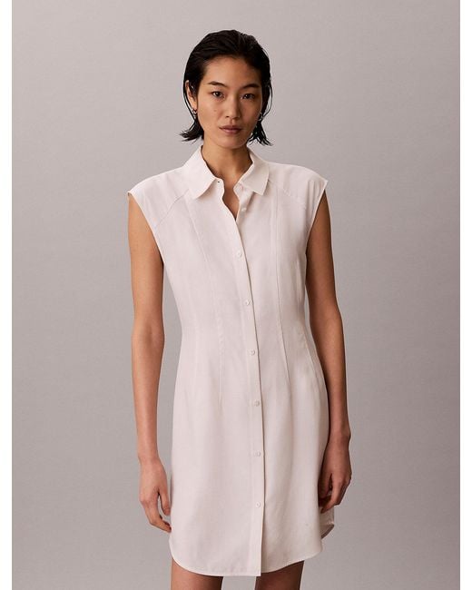 Calvin Klein Multicolor Soft Lyocell Linen Shirt Dress