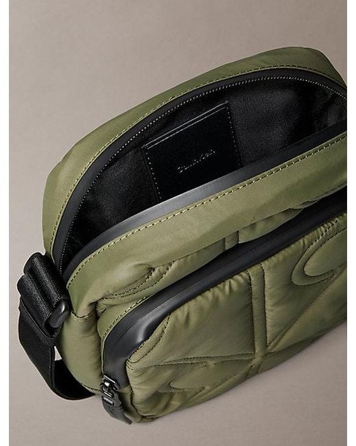 Calvin Klein Green Puffer Monogram Logo Reporter Bag for men