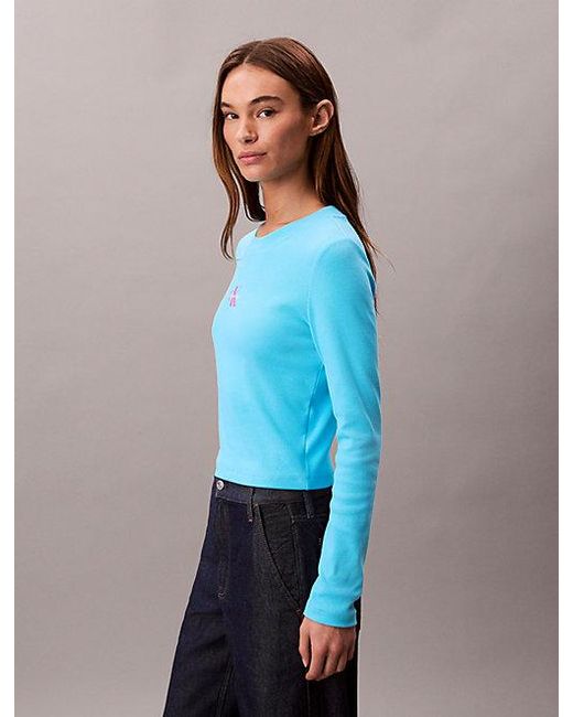 Calvin Klein Blue Jeans Monologo Long Sleeve Rib Baby Tee