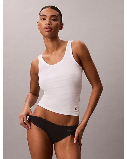Calvin Klein Gray 2 Pack Thongs Cotton Stretch Lace Trim