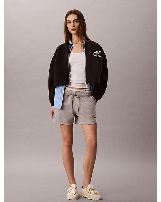 Calvin Klein Brown Jeans Cropped Tech Jersey Bomber Jacket