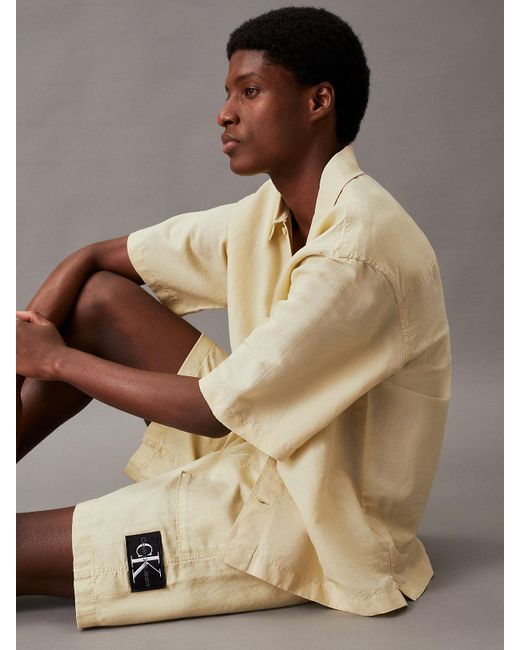 Short en mélange de lin et coton Calvin Klein pour homme en coloris Natural