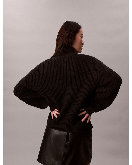 Calvin Klein Black Ribbed Chunky Relaxed Turtleneck Jumper