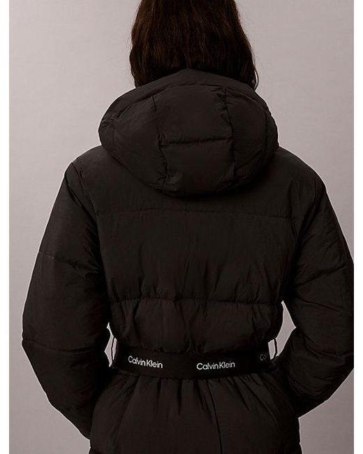 Calvin Klein Brown Jeans Logo Belt Hooded Puffer Coat
