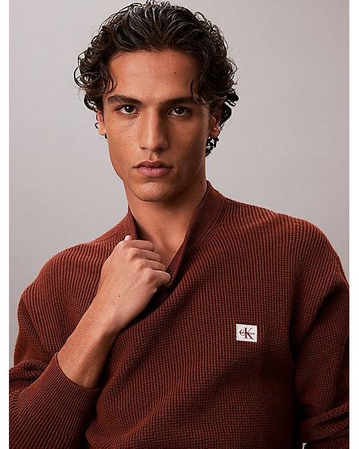 Calvin Klein Red Jeans Cotton Waffle Knit Jumper for men