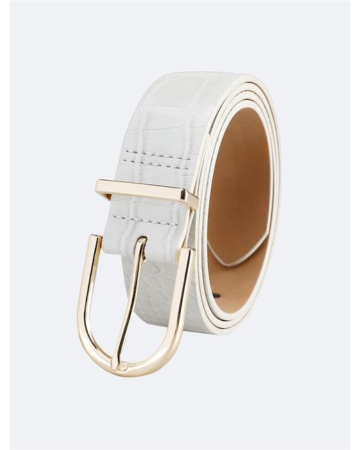 Calvin Klein White Textured Round Buckle Belt