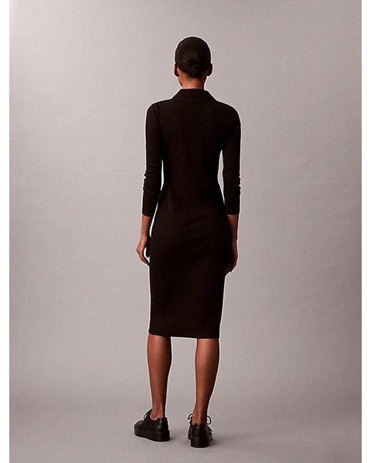 Calvin Klein Black Jeans Woven Monologo Rib Midi Dress