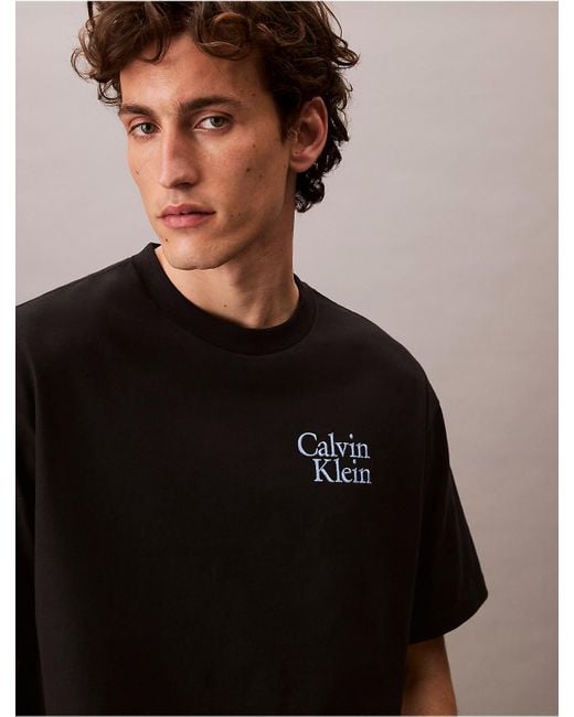 Calvin Klein Black Calvin Klein Resort Script Logo Graphic Relaxed T-Shirt for men