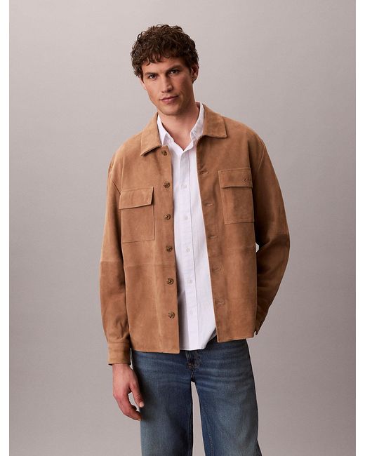 Calvin Klein Blue Relaxed Suede Shirt Jacket for men