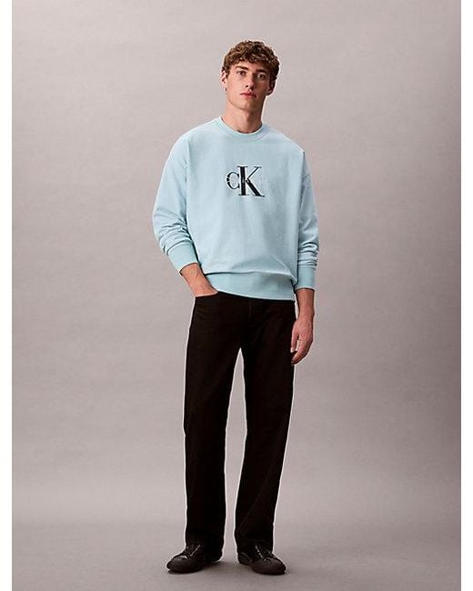 Calvin Klein Premium Badstof Relaxed Sweatshirt Met Monogram-Logo in het Gray voor heren
