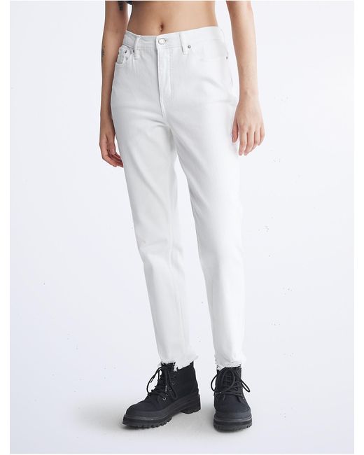 Calvin Klein Denim Skinny Fit High Rise Destructed Sharkbite Jeans in ...