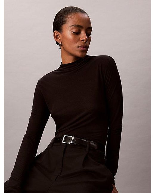 Calvin Klein Black Slim Mock Neck Top