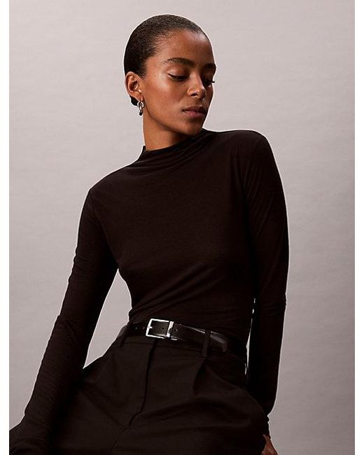 Calvin Klein Slanke Top Met Ronde Hals in het Black