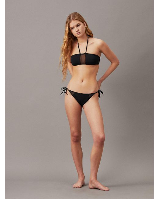 Calvin Klein Black Sheer Panel Tie Side Bikini Bottoms