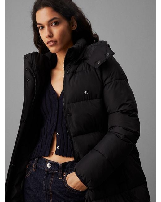 Calvin Klein Black Long Hooded Puffer Coat