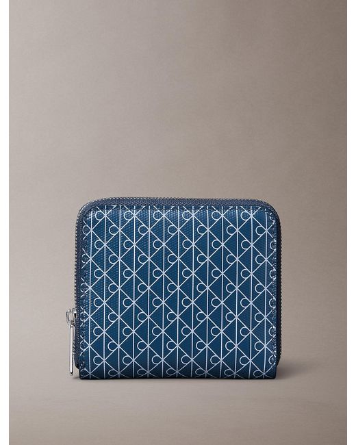 Calvin Klein Blue Rfid Square Zip-Around Logo Wallet