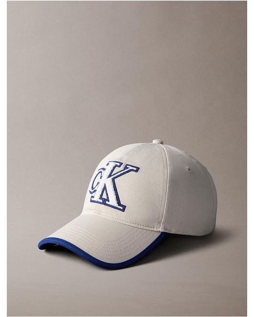 Calvin Klein White Textured Monogram Baseball Cap for men