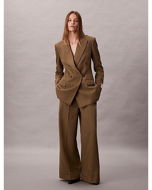 Calvin Klein Wollen Gabardine-Broek Met Wijde Pijpen in het Brown