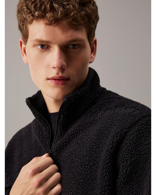 Calvin Klein Black Sherpa Fleece Pullover for men