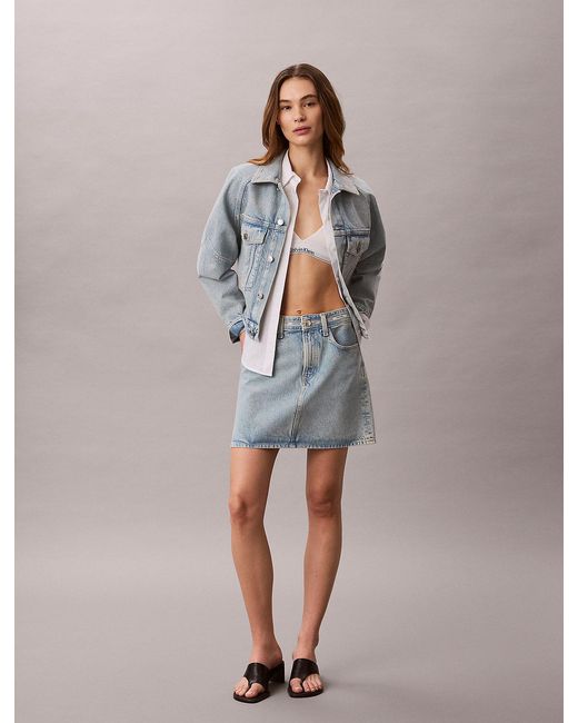 Calvin Klein Gray Boxy Logo Tape Denim Jacket