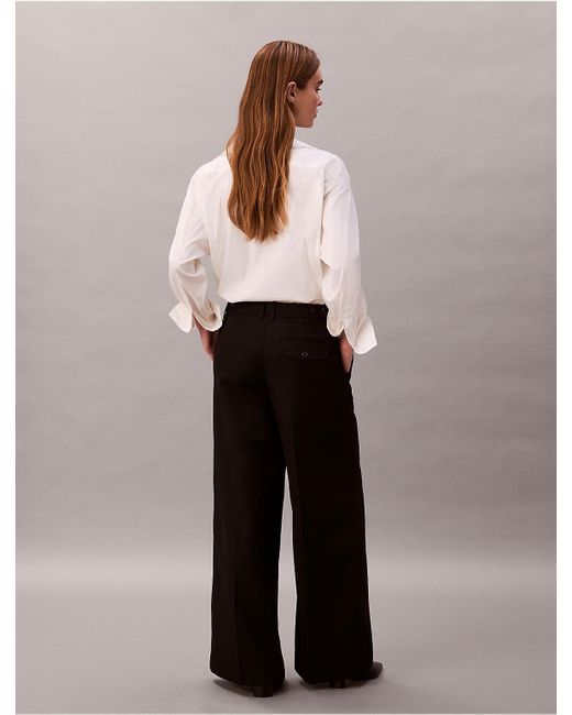 Calvin Klein Black Wool Gabardine Wide Leg Trouser