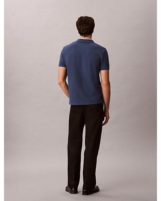 Calvin Klein Blue Jeans Contrast Collar Piqué Polo Shirt for men