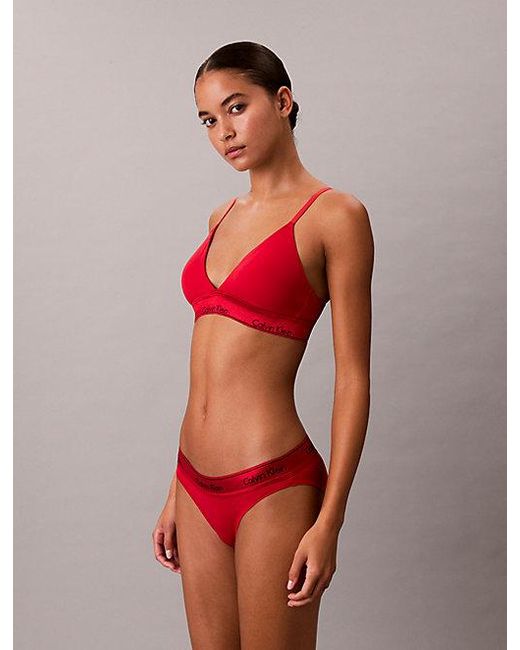 Calvin Klein Red Lightly Lined Triangle Bralette Icon Cotton Modal